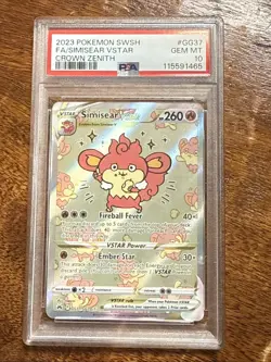 2023 POKEMON SWORD & SHIELD CROWN ZENITH #GG37 FULL ART/SIMISEAR VSTAR PSA 10 - Image 1