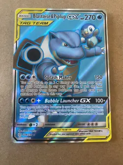 Blastoise & Piplup Gx 214/236 Full Art Cosmic Eclipse Pokemon TCG - Image 1