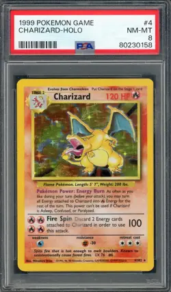 PSA 8 Charizard (Unlimited) Base Set 4/102 Holo Pokemon Card B24 - Image 1