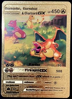 Charmander & Charmeleon & Charizars Gx Gold Foil Textured Display Card - Image 1