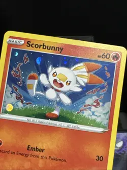 Pokemon Card Scorbunny 030/202 Sword & Shield Base HD Swirl COSMOS HOLO L/P - Image 3