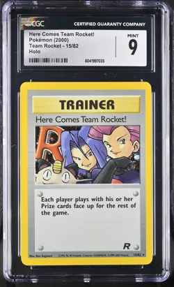 CGC 9 MINT Here Comes Team Rocket! 2000 Team Rocket 15/82 Holo Pokemon Card psa - Image 1