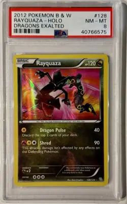 Pokemon PSA 8 BW Dragons Exalted Rayquaza Card 128/124 Shiny Secret Rare - Image 1