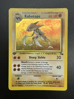 KABUTOPS Pokemon Card - WOTC - 1st Edition - Fossil - 9/62 - HOLO - LP / MP - Image 1