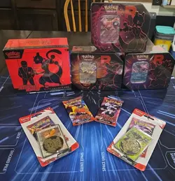 POKEMON TCG LOT Destined Rivals POKEMON CENTER ETB+TEAM ROCKET TIN SET+BLISTERS - Image 1
