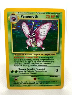 Venomoth, 1999 Pokemon, Jungle, #13/64 Holo Rare, Error No Set Symbol - Image 1