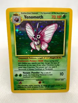 Venomoth, 1999 Pokemon, Jungle, #13/64 Holo Rare, Error No Set Symbol - Image 2
