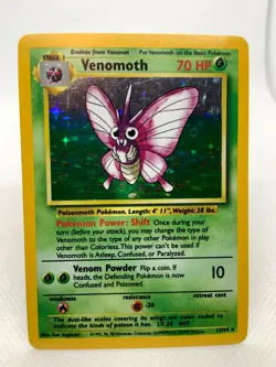 Venomoth, 1999 Pokemon, Jungle, #13/64 Holo Rare, Error No Set Symbol - Image 5
