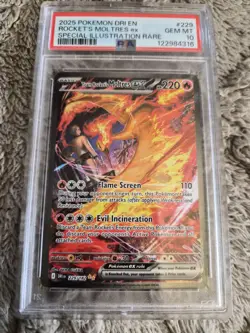 2025 POKEMON DRI EN-DESTINED RIVALS #229 TEAM ROCKET'S MOLTRES EX PSA 10 - Image 1