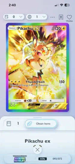 Pokemon TCG Pocket Trading Trade Pikachu EX [Rainbow] - Image 1