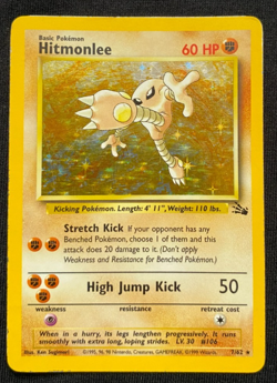 Pokemon TCG Hitmonlee Base Set Holo Fossil Card 7/62 HP - Image 1
