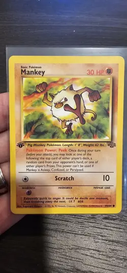 Mankey 55/64 - 1999 Pokemon Jungle 1st Edition - NM Card - Image 1