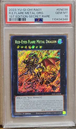 2023 YuGiOh RA01 EN038 Red Eyes Flare Metal Dragon 1st Ed. Secret Rare PSA 10 - Image 1