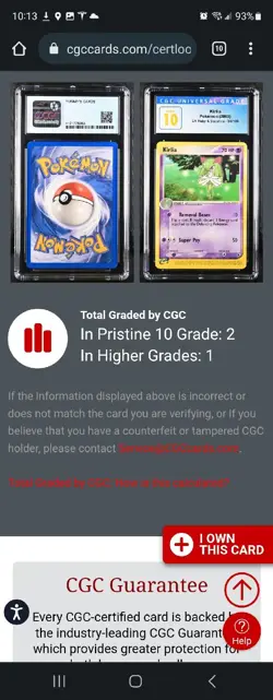 (POP 2) CGC 10 PRISTINE Pokemon Kirlia EX Ruby & Sapphire 34/109 2003 Card - Image 4