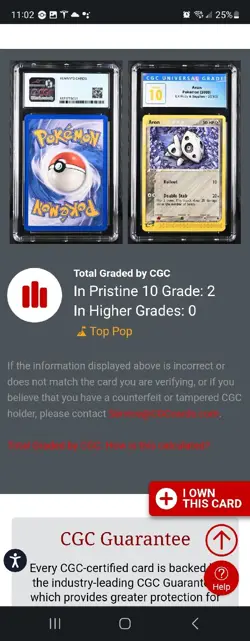 (POP 2) CGC 10 PRISTINE Pokemon Aron Ex Ruby and Sapphire 25/109 Card - Image 4