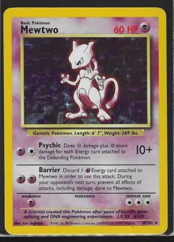 Pokemon TCG Mewtwo Base Set Unlimited 1999 10/102 Holo Rare LP Vintage WOTC - Image 1