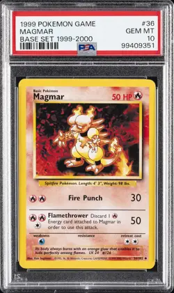 1999 POKEMON BASE SET 1999-2000 "4TH PRINT" #36 MAGMAR PSA 10 - Image 1