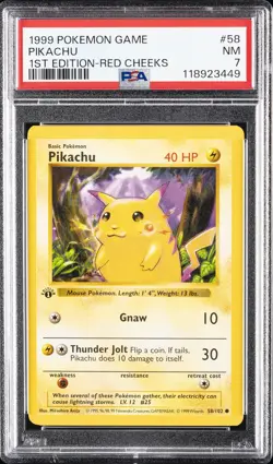 1999 POKEMON BASE SET 1ST EDITION-RED CHEEKS #58 PIKACHU PSA 7 - Image 1
