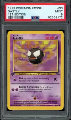 1999 Pokemon Fossil Unlimited 1st Edition Gastly #33 33/62 PSA 9 Fresh Grade! - Image 1