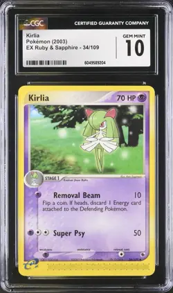 CGC 10 GEM MINT Kirlia 34/109 Ex Ruby & Sapphire 2003 Vintage Pokemon - Image 1