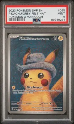Pokemon Pikachu with Grey Felt Hat Van Gogh Full Art Promo SVP EN 085 PSA 9 Mint - Image 1