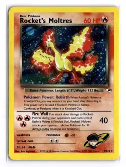 Pokemon TCG Rockets Moltres Holo Rare Card 12/132 Gym Heroes NM/LP - Image 1