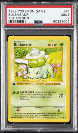 1999 POKEMON GAME 1ST ED #44 BULBASAUR PSA 9 - Image 1