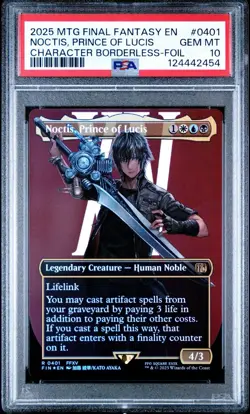 2025 MTG FINAL FANTASY CHARACTER BORDERLESS-FOIL NOCTIS, PRINCE OF LUCIS PSA 10 - Image 1