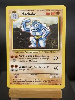 Pokemon Card Machoke 34/102 Non Holo 4TH PRINT Base Set Light Play - Image 1