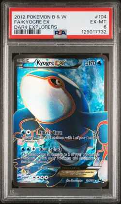 2012 POKEMON B&W DARK EXPLORERS #104 FULL ART/KYOGRE EX PSA 6 - Image 1