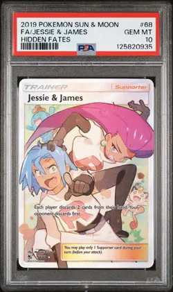 2019 POKEMON SUN & MOON HIDDEN FATES #68 FULL ART/JESSIE & JAMES PSA 10 - Image 1