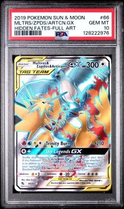 Pokemon Hidden Fates Moltres Zapdos Articuno GX Full Art Card 66/68 PSA 10 - Image 1