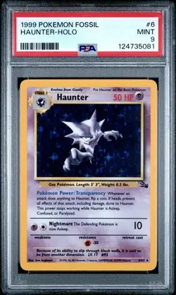 1999 Pokemon Fossil Unlimited Haunter Holo Rare Card 6/62 Graded PSA 9 - Image 1