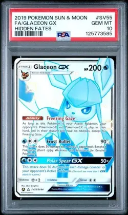 Pokemon Hidden Fates Full Art Shiny Glaceon GX Card SV55/SV94 Graded PSA 10 - Image 1