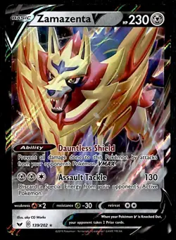 Zamazenta V Ultra Rare Sword & Shield 139/202, NM Pokemon Card - Image 1