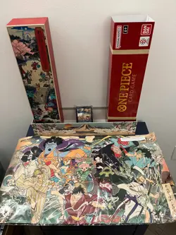 One Piece 1st Anniversary BOX + Playmat & Card Sleeves (sealed) NO PROMO CARDS - Image 1