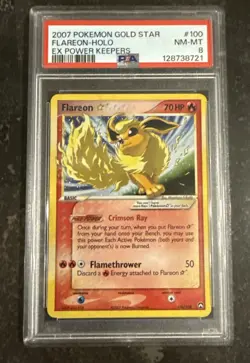 Pokemon TCG Flareon Gold Star 100/108 Power Keepers Holo Card PSA 8 - Image 2