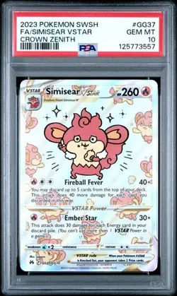 Pokemon Crown Zenith Full Art Simisear Vstar Galarian Gallery GG37/GG70 PSA 10 - Image 1