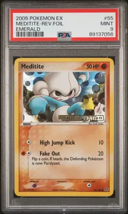 Meditite Reverse Holo PSA 8 Mint 2005 Pokemon EX Emerald STAMPED 55/106 - Image 1