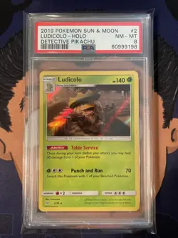 PSA 8 NEAR MINT 2019 Pokemon Detective Pikachu LUDICOLO #2 Holo Rare - Image 2