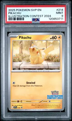 2025 POKEMON SVP EN-SV BLACK STAR PROMO ILLUSTRATION CONTEST 2024 PIKACHU PSA 9 - Image 1