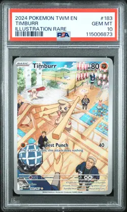 Pokemon TCG Timburr 183/167 Twilight Masquerade Illustration Rare Card - PSA 10 - Image 1