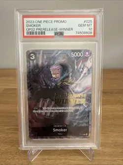 PSA 10 Smoker P 025 Pre Release Winner Gold Stamp Promo One Piece Card Game - Image 1