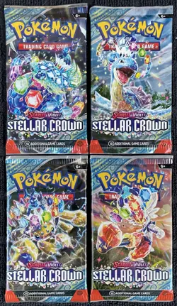 Pokemon TCG Scarlet & Violet Stellar Crown Booster Pack Lot of 4 With All Art - Image 1