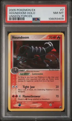 2005 POKEMON EX UNSEEN FORCES #7 HOUNDOOM-HOLO PSA 8 - Image 1