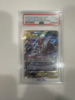 Mewtwo and Mew GX Tag Team Full Art Textured Promo Card SM191 PSA 7 - Image 1