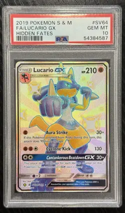 Lucario GX Hidden Fates Shiny Vault Holo Rare Card SV64/SV94 PSA 10 - Image 1