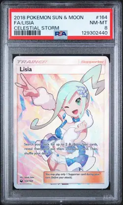 2018 Pokemon PSA 8 NM/MINT Lisia 164/168 Sun & Moon Celestial Storm Full Art - Image 1