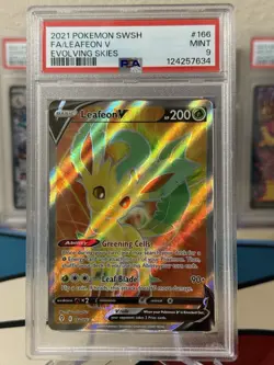 2021 Pokemon Leafeon V (Full Art) 166/203 SWSH07: Evolving Skies Holo PSA 9 Mint - Image 1