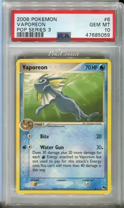 PSA 10 GEM MINT Pokemon VAPOREON Non Holo Rare POP Series 3 #6/17 LOW POP - Image 1